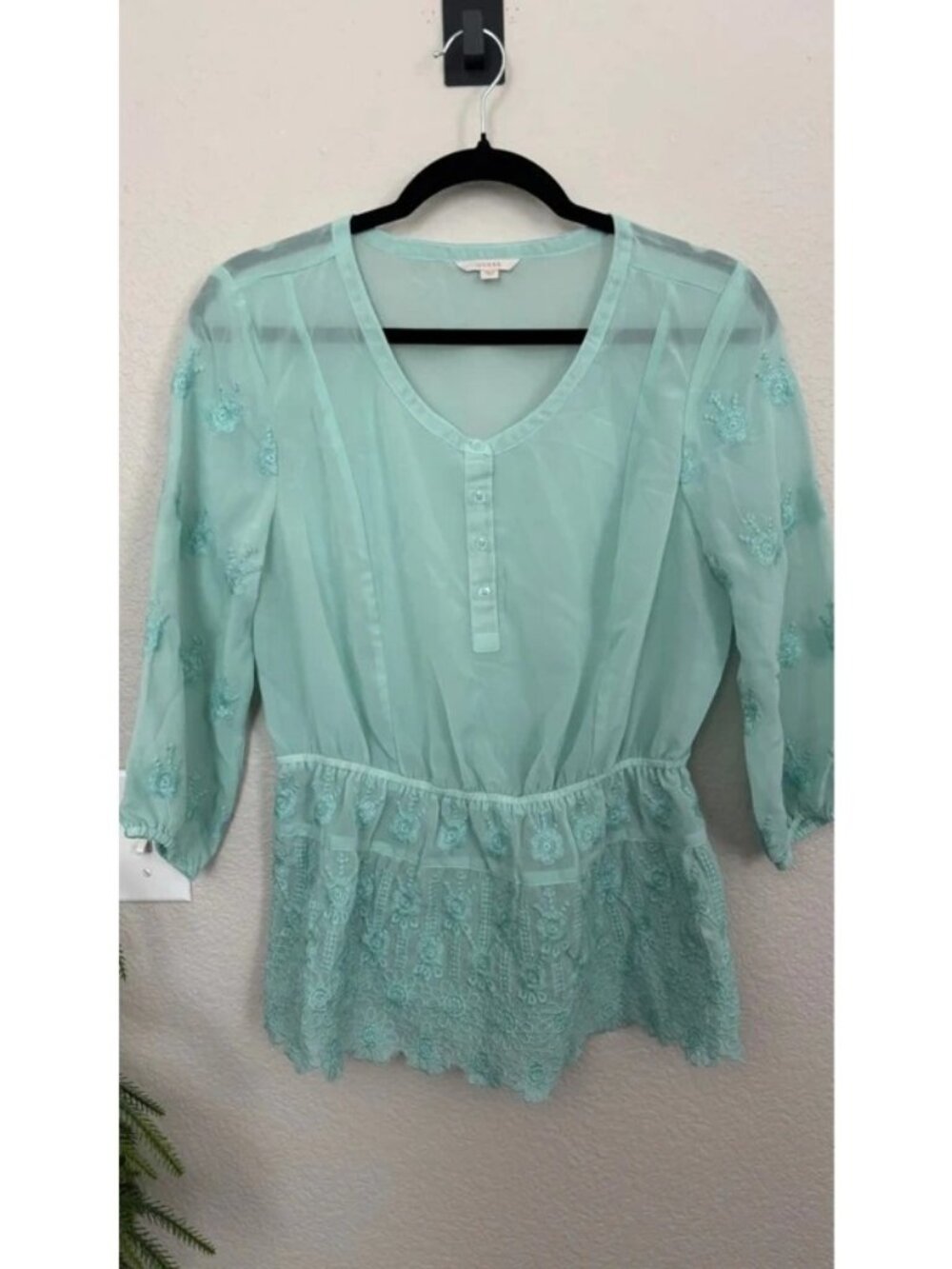 Guess Sheer Embroidered Blouse
